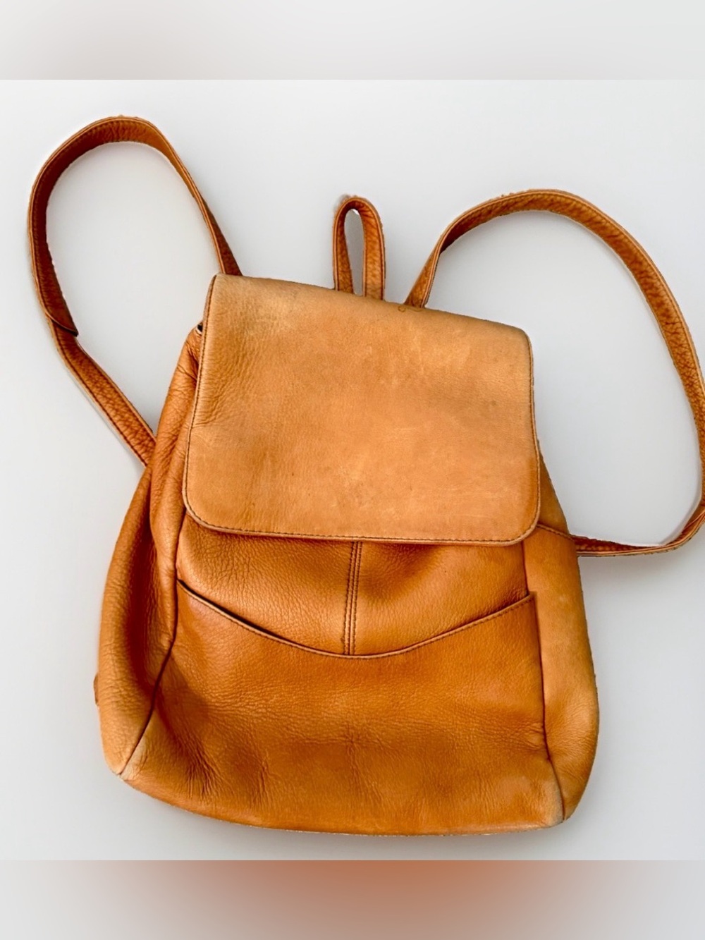 VTG 90s HOBO International Brown Genuine Leather Backpack Purse Bag USA 17x13”